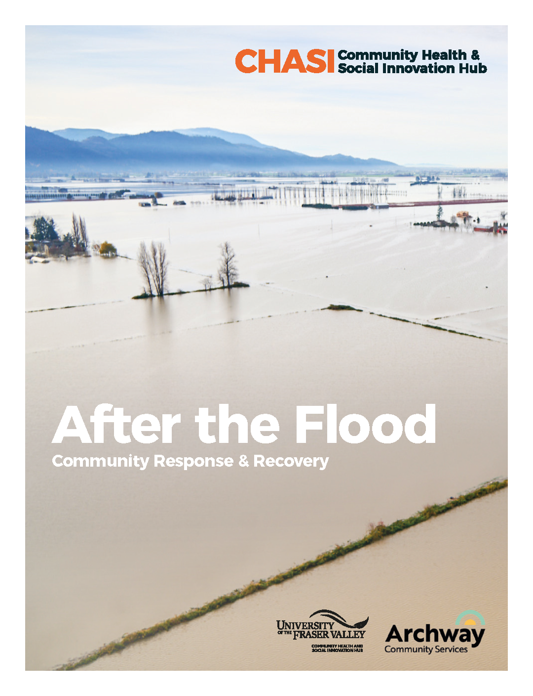 Cover of the report, showing an aerial photo of the 2021 flooding in Abbotsford.
