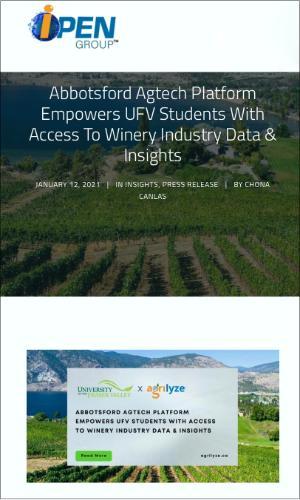 Abbotsford Agtech Platform Empowers UFV Students With Access To Winery Industry Data & Insights, Robert Newell, i-Open