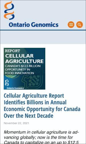 Cellular Agriculture Report Identifies Billions in Annual Economic Opportunity for Canada Over the Next Decade, Ontario Genomics