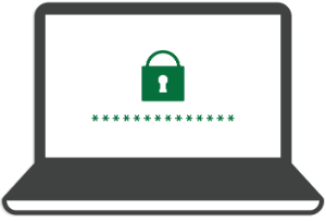 Illustration of a laptop with a green padlock on the screen.