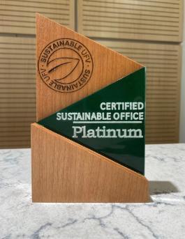 Award that reads Certified Sustainable Office - Platinum
