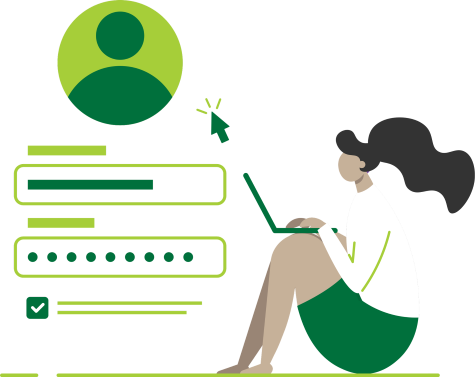 Illustration of a person sitting on the floor with a laptop